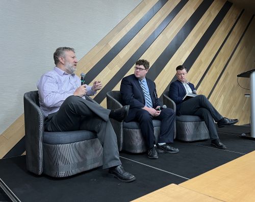 Drs. Paul Lephart (Director, Clinical Microbiology), Marten Hawkins (Internal Medicine, Infectious Diseases), and Justin Henderson (MPH Enteric and Respiratory Illness Epidemiology) participated in the Cyclospora panel discussion.